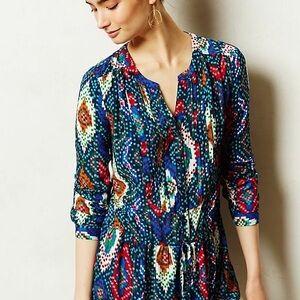 Maeve Anthropologie Topoxte Geometric Ikat Button Front Blouse Shirt Size 8